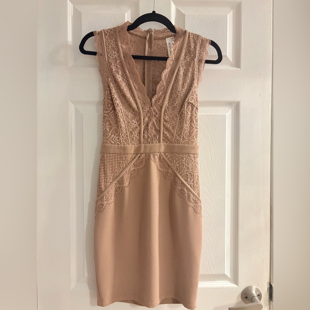 Lace Mini Dress - Beigey-Pink